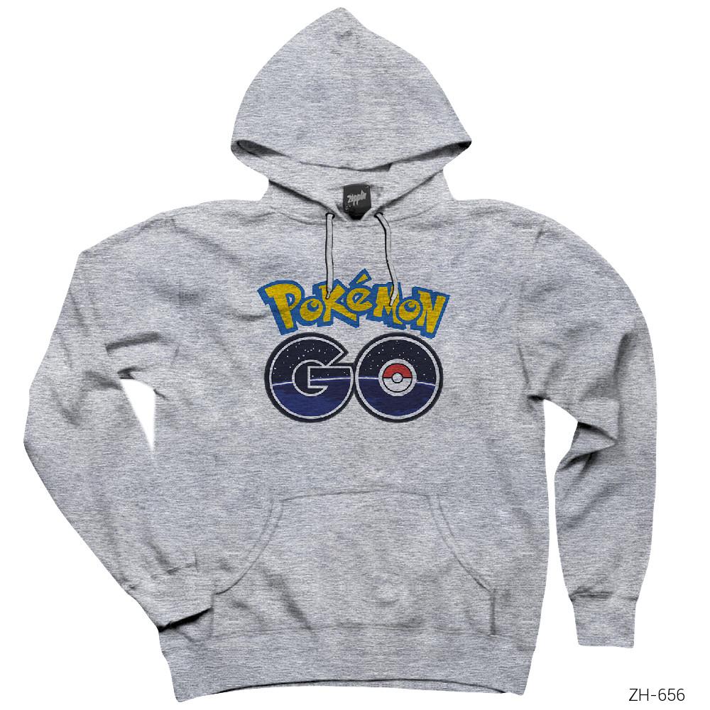 Pokemon Go Gri Kapşonlu Sweatshirt Hoodie