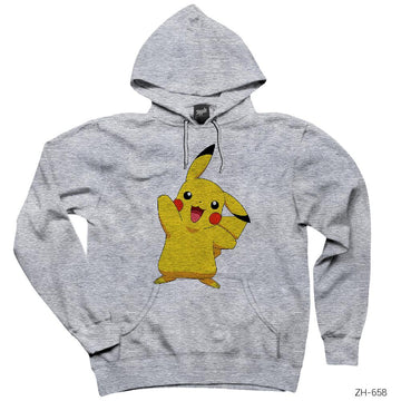 Pokemon Pikachu Gri Kapşonlu Sweatshirt Hoodie