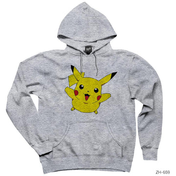 Pokemon Pikachu 2 Gri Kapşonlu Sweatshirt Hoodie