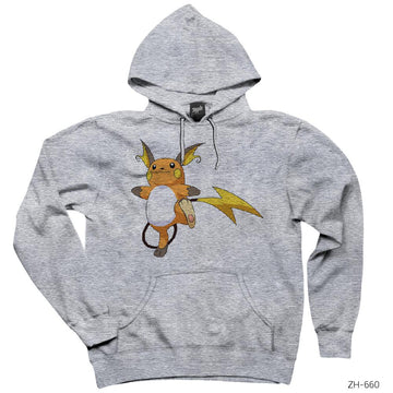 Pokemon Raichu Gri Kapşonlu Sweatshirt Hoodie