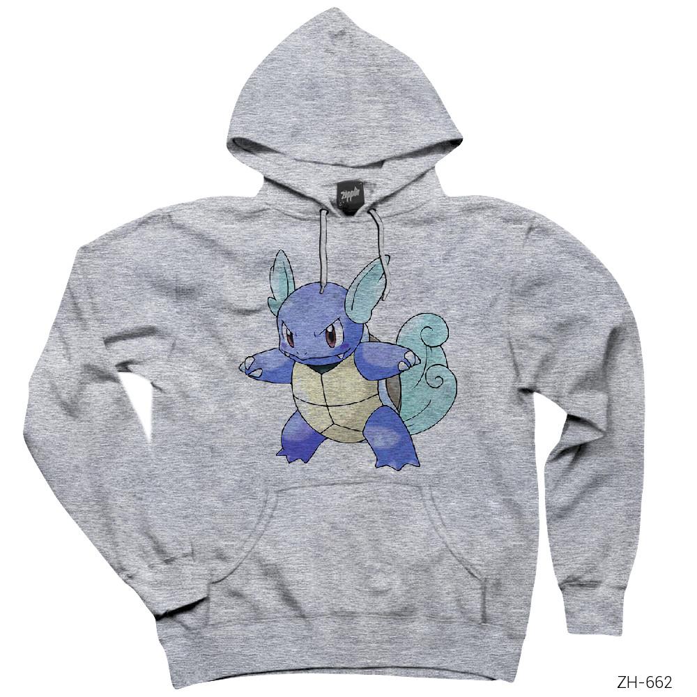 Pokemon Wartortle Gri Kapşonlu Sweatshirt Hoodie