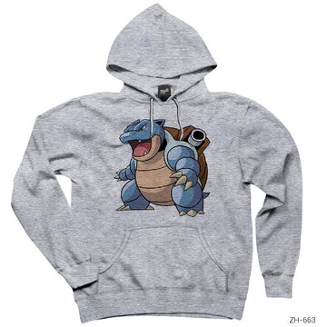 Pokemon Blastoise Gri Kapşonlu Sweatshirt Hoodie