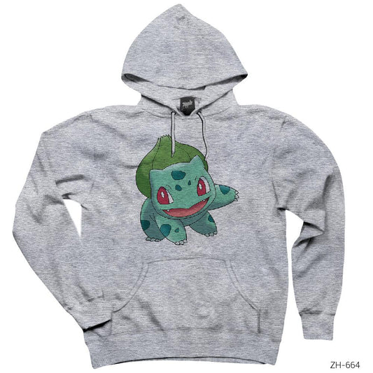 Pokemon Balbasaur Gri Kapşonlu Sweatshirt Hoodie