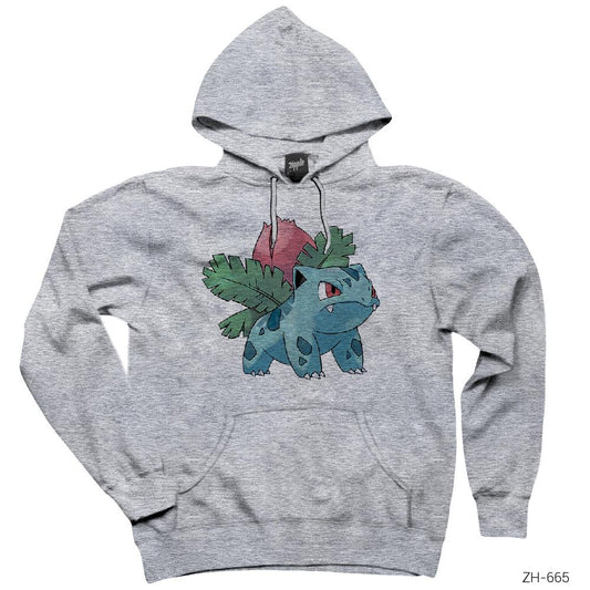 Pokemon Iyvsaur Gri Kapşonlu Sweatshirt Hoodie