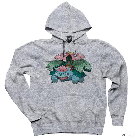 Pokemon Venusaur Gri Kapşonlu Sweatshirt Hoodie