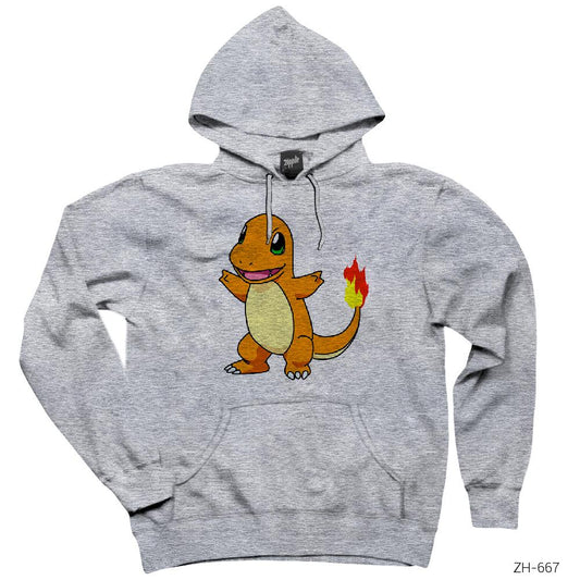 Pokemon Charmander Gri Kapşonlu Sweatshirt Hoodie