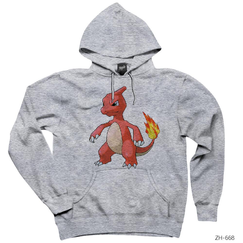 Pokemon Charmelon Gri Kapşonlu Sweatshirt Hoodie