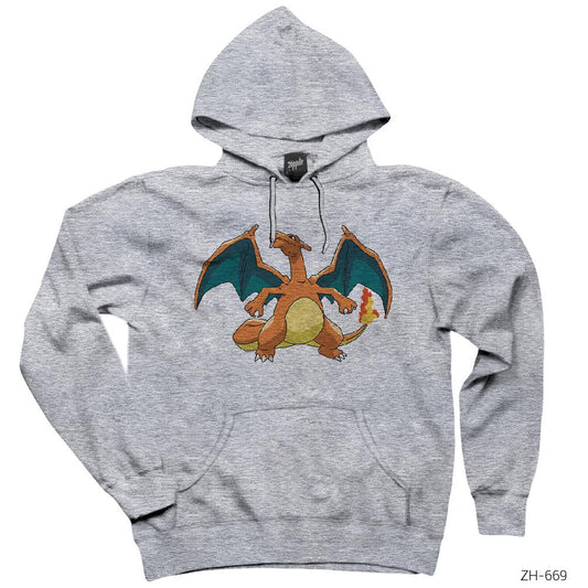 Pokemon Charizard Gri Kapşonlu Sweatshirt Hoodie