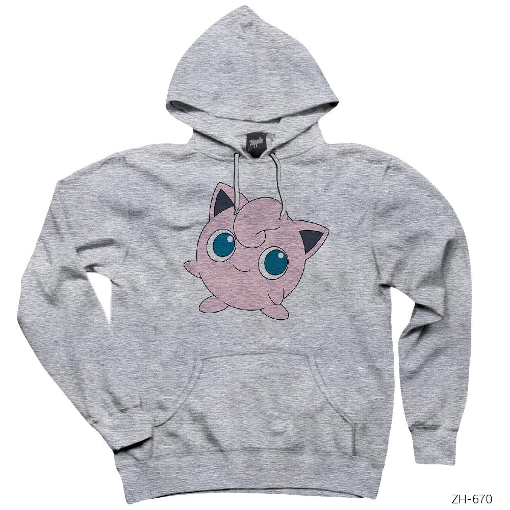 Pokemon Jigglypuff Gri Kapşonlu Sweatshirt Hoodie