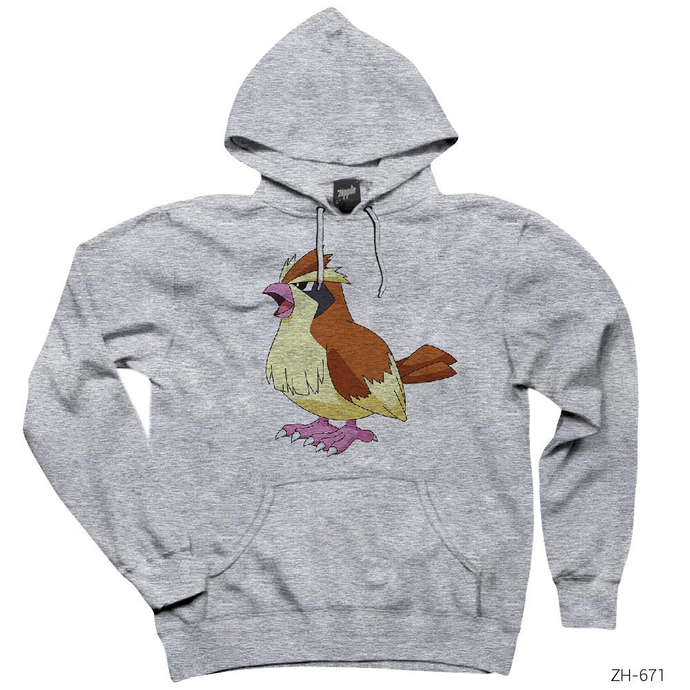 Pokemon Pidgey Gri Kapşonlu Sweatshirt Hoodie