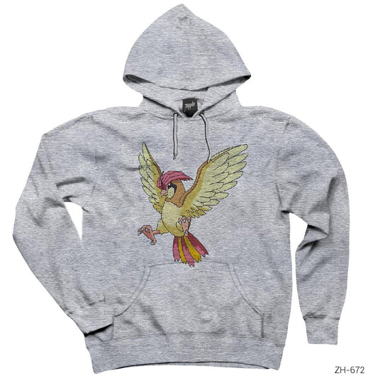 Pokemon Pidgeotto Gri Kapşonlu Sweatshirt Hoodie