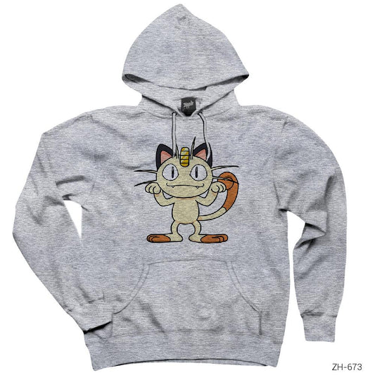 Pokemon Meowth Gri Kapşonlu Sweatshirt Hoodie