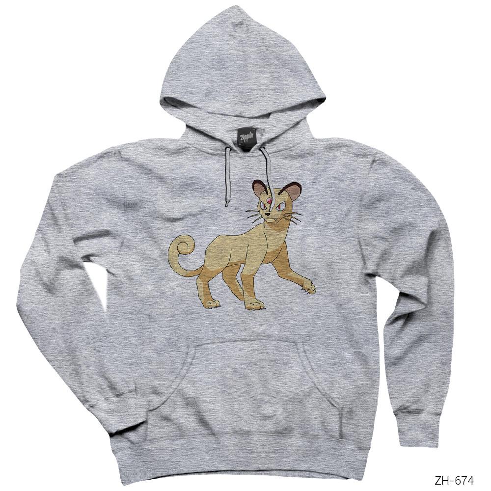 Pokemon Persian Gri Kapşonlu Sweatshirt Hoodie
