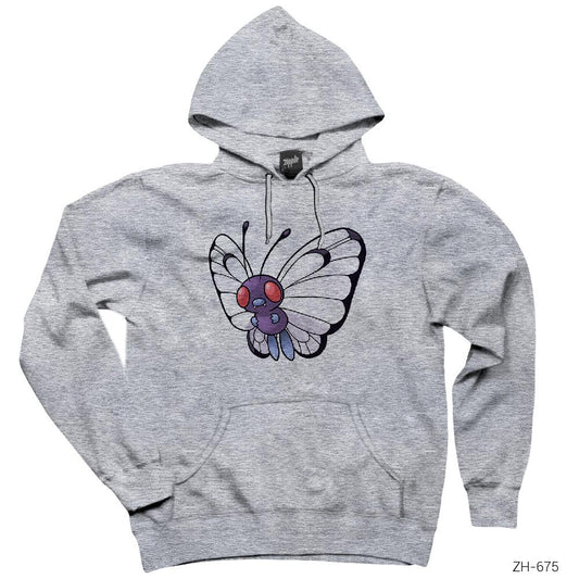 Pokemon Butterfree Gri Kapşonlu Sweatshirt Hoodie