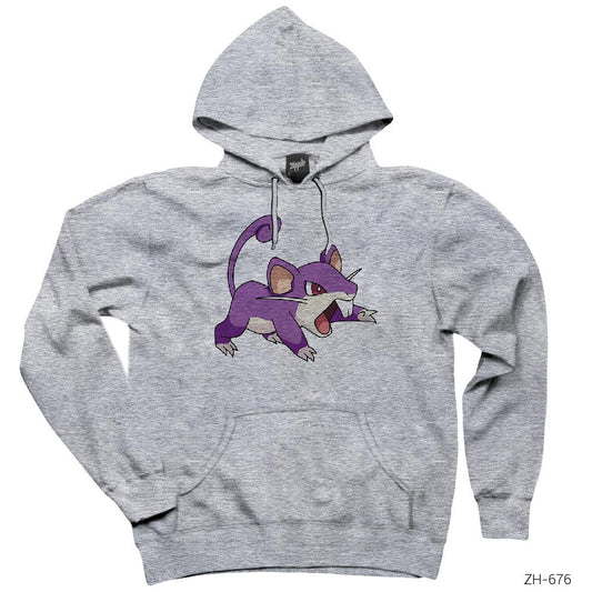 Pokemon Rattata Gri Kapşonlu Sweatshirt Hoodie