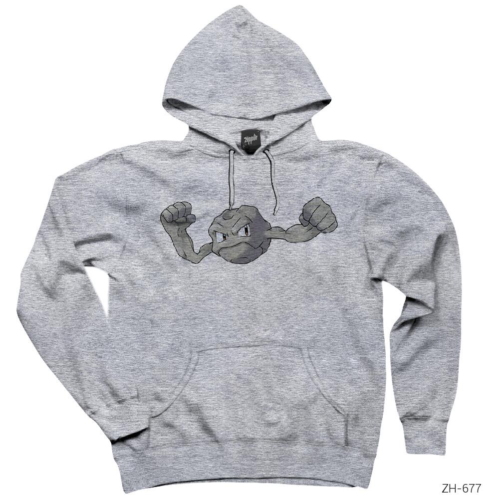 Pokemon Geodude Gri Kapşonlu Sweatshirt Hoodie
