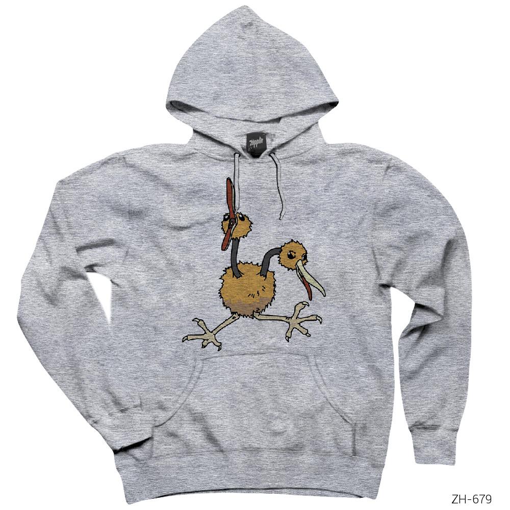 Pokemon Doduo Gri Kapşonlu Sweatshirt Hoodie