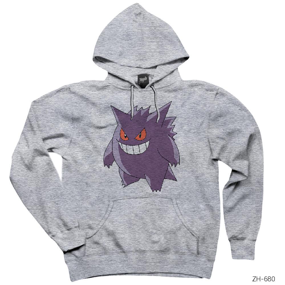 Pokemon Gengar Gri Kapşonlu Sweatshirt Hoodie