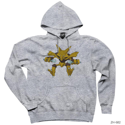 Pokemon Abrakadabra Gri Kapşonlu Sweatshirt Hoodie
