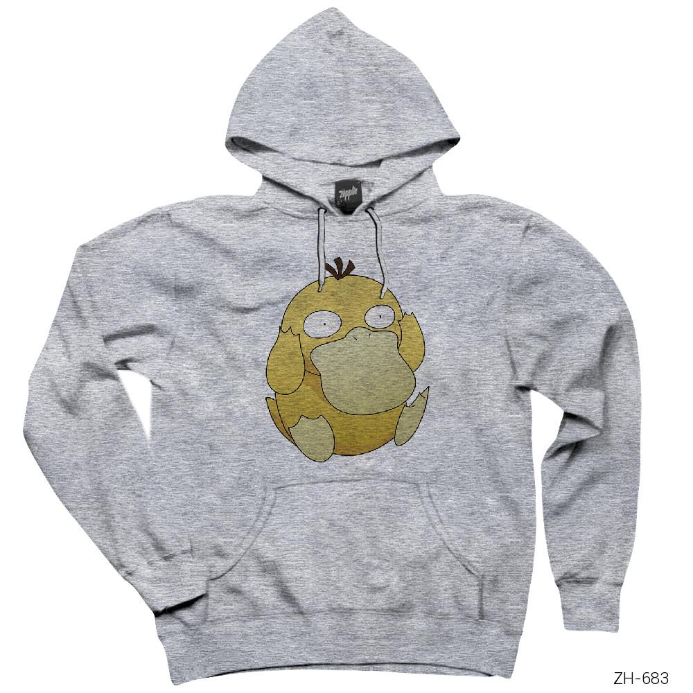 Pokemon Psyduck Gri Kapşonlu Sweatshirt Hoodie