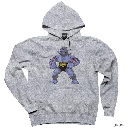 Pokemon Machoke Gri Kapşonlu Sweatshirt Hoodie