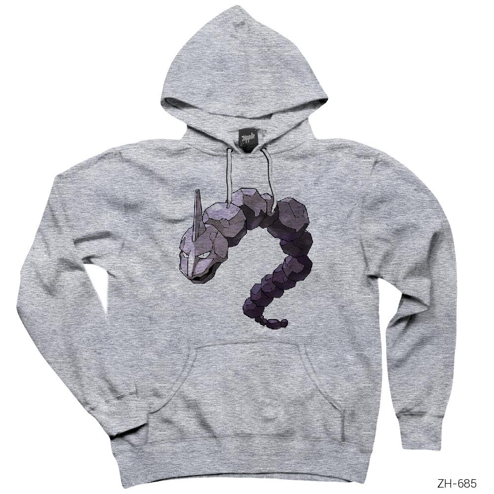 Pokemon Onix Gri Kapşonlu Sweatshirt Hoodie