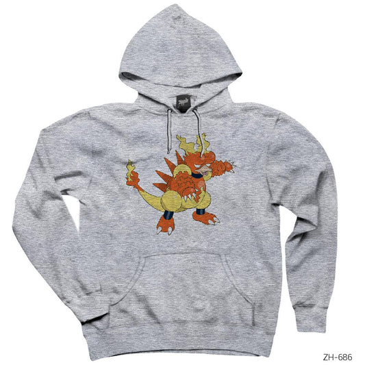 Pokemon Magmar Gri Kapşonlu Sweatshirt Hoodie