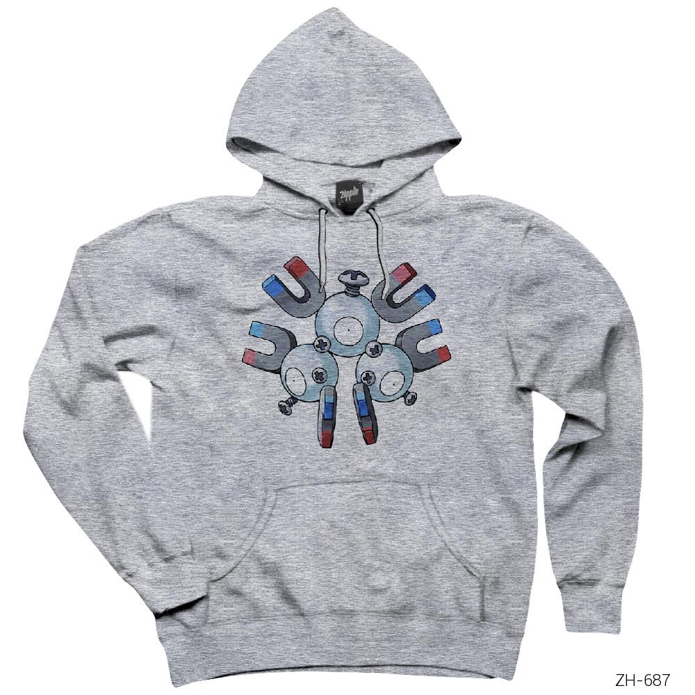 Pokemon Magneton Gri Kapşonlu Sweatshirt Hoodie