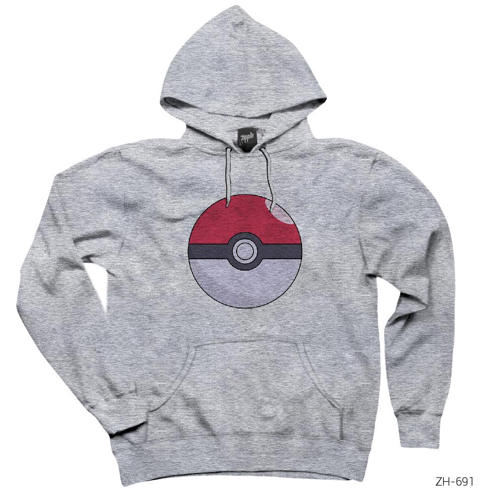 Pokemon Ball Gri Kapşonlu Sweatshirt Hoodie
