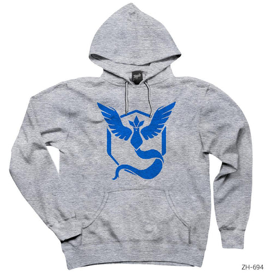 Pokemon Team Mystic Logo Gri Kapşonlu Sweatshirt Hoodie