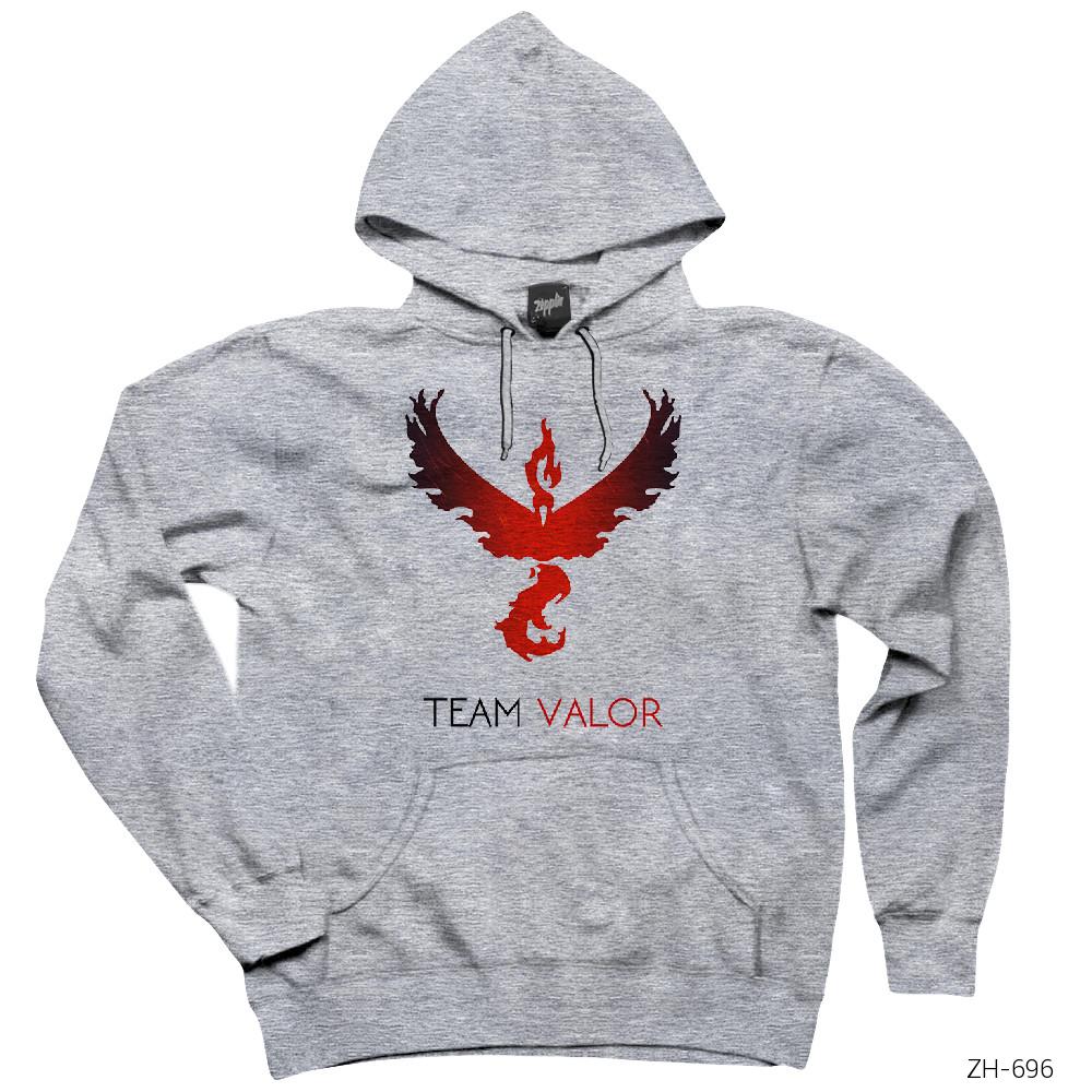 Pokemon Team Valor Gri Kapşonlu Sweatshirt Hoodie