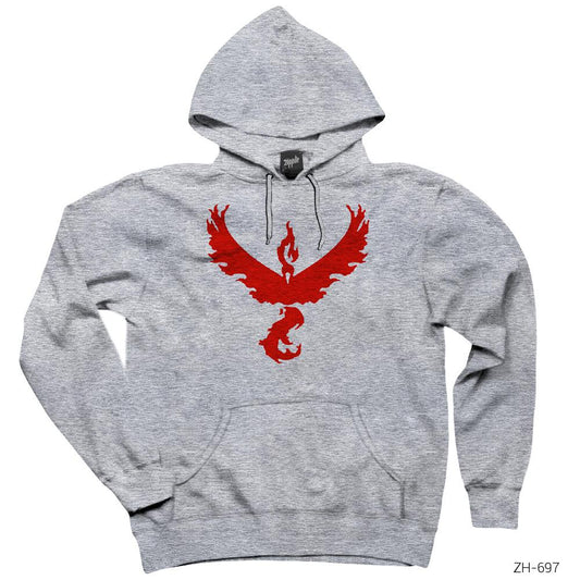 Pokemon Team Valor Logo Gri Kapşonlu Sweatshirt Hoodie