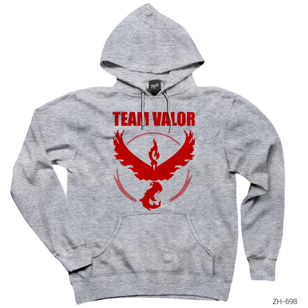 Pokemon Team Valor Logo 2 Gri Kapşonlu Sweatshirt Hoodie