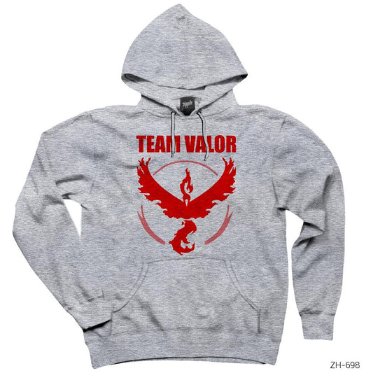 Pokemon Team Valor Logo 2 Gri Kapşonlu Sweatshirt Hoodie