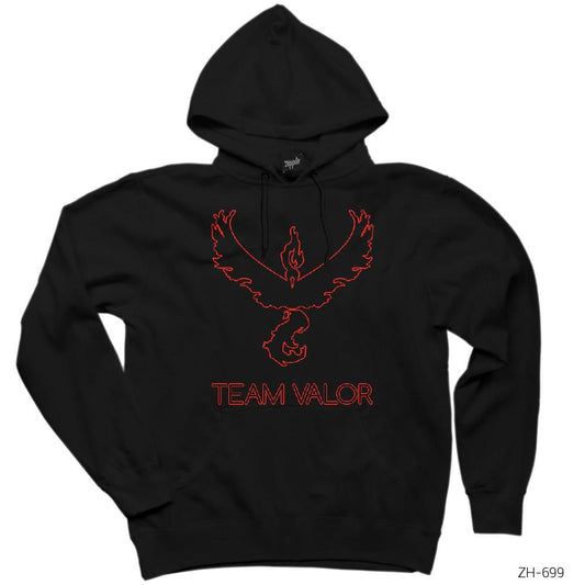 Pokemon Team Valor Outline Siyah Kapşonlu Sweatshirt Hoodie