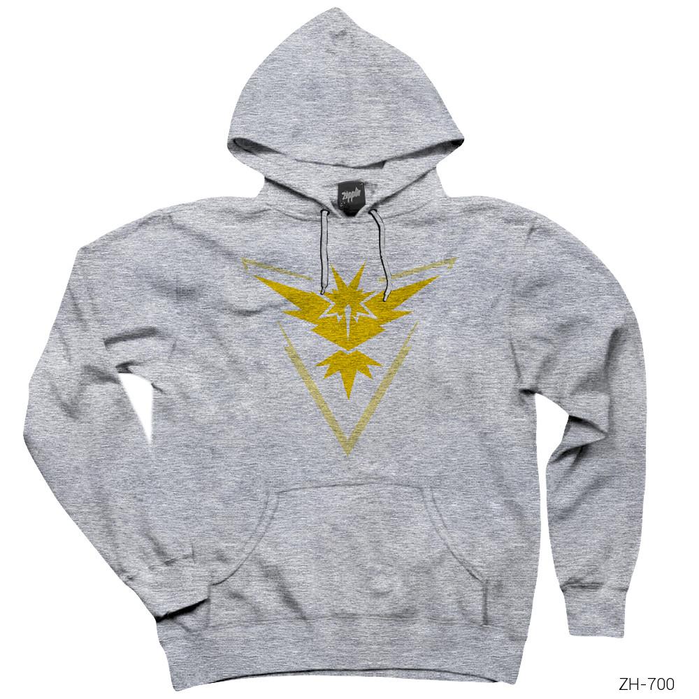 Pokemon Team Instinct Logo Gri Kapşonlu Sweatshirt Hoodie