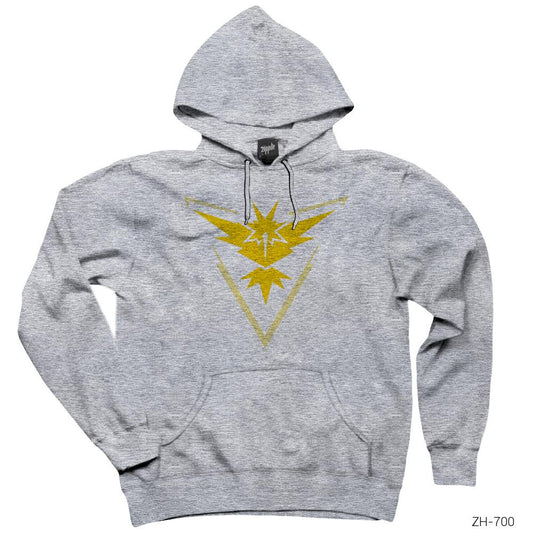 Pokemon Team Instinct Logo Gri Kapşonlu Sweatshirt Hoodie