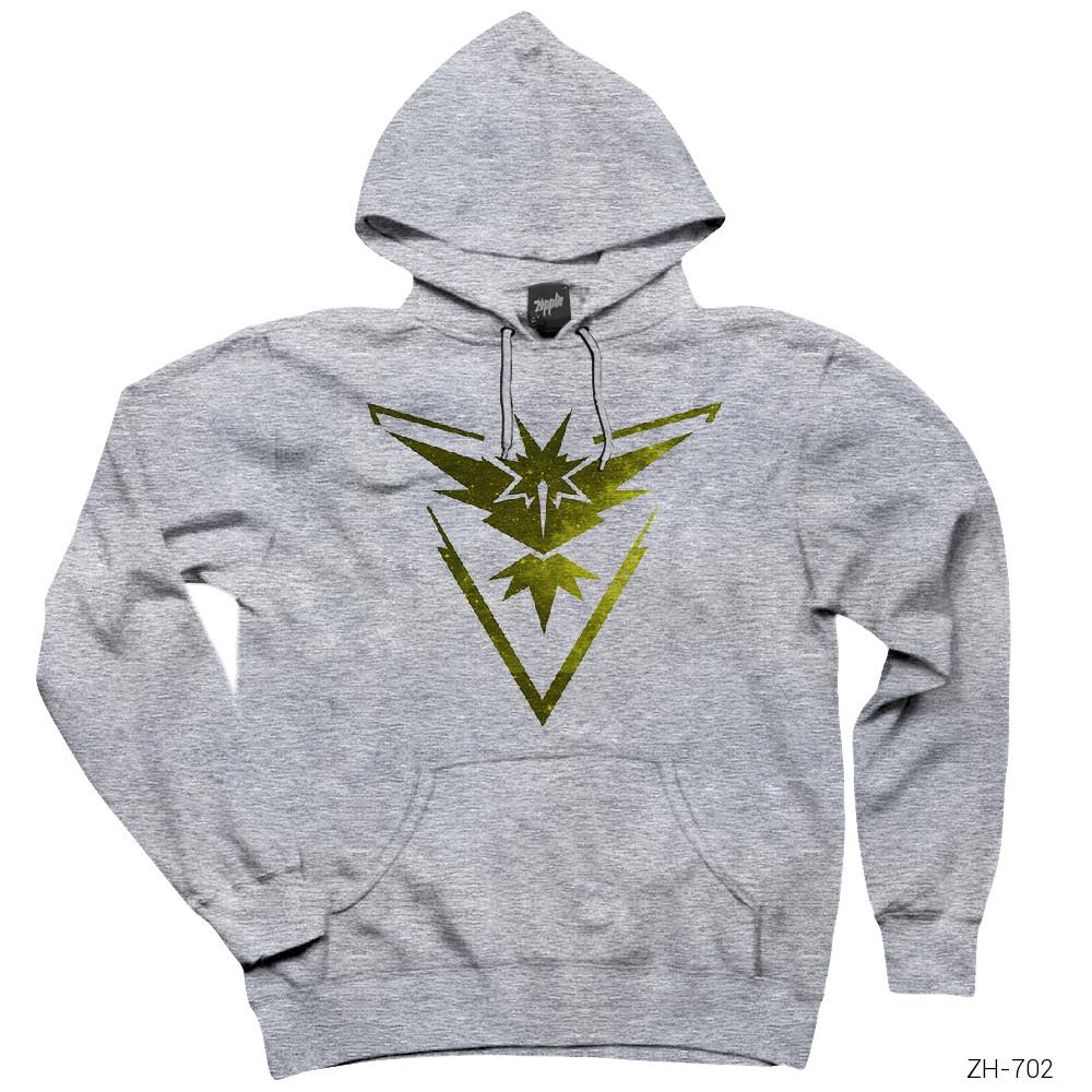 Pokemon Team Instinct Logo in Space Gri Kapşonlu Sweatshirt Hoodie