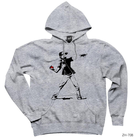 Pokemon Shot Ball Gri Kapşonlu Sweatshirt Hoodie