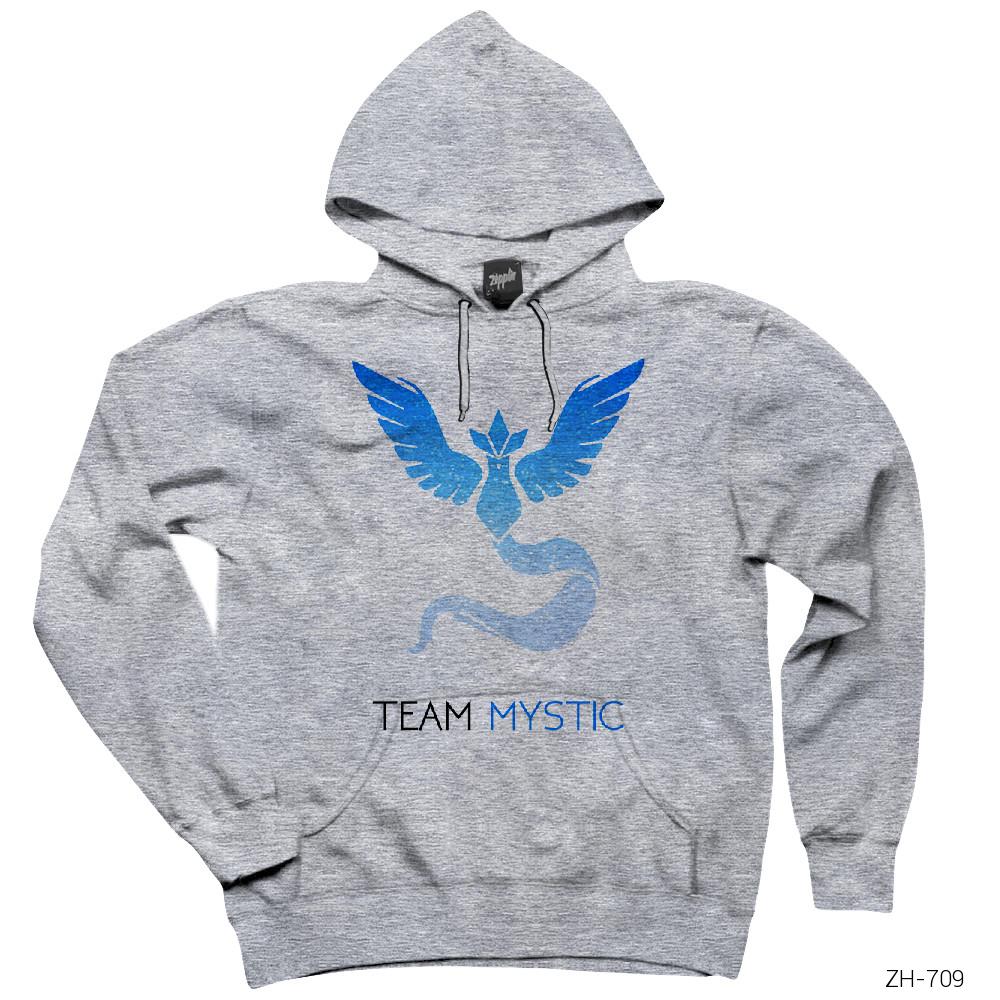 Pokemon Team Mystic Air Gri Kapşonlu Sweatshirt Hoodie