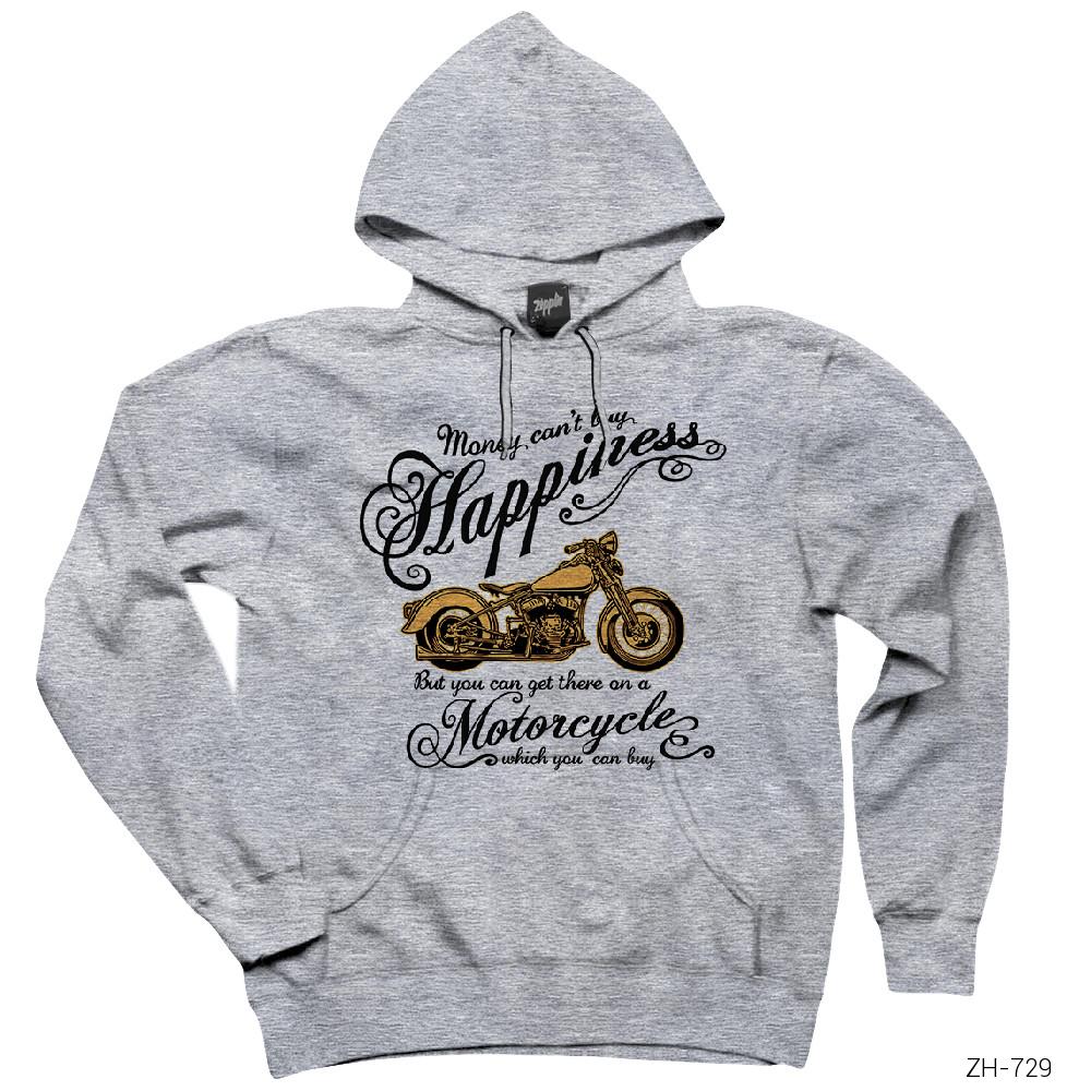Happines Motorcycle Gri Kapşonlu Sweatshirt Hoodie