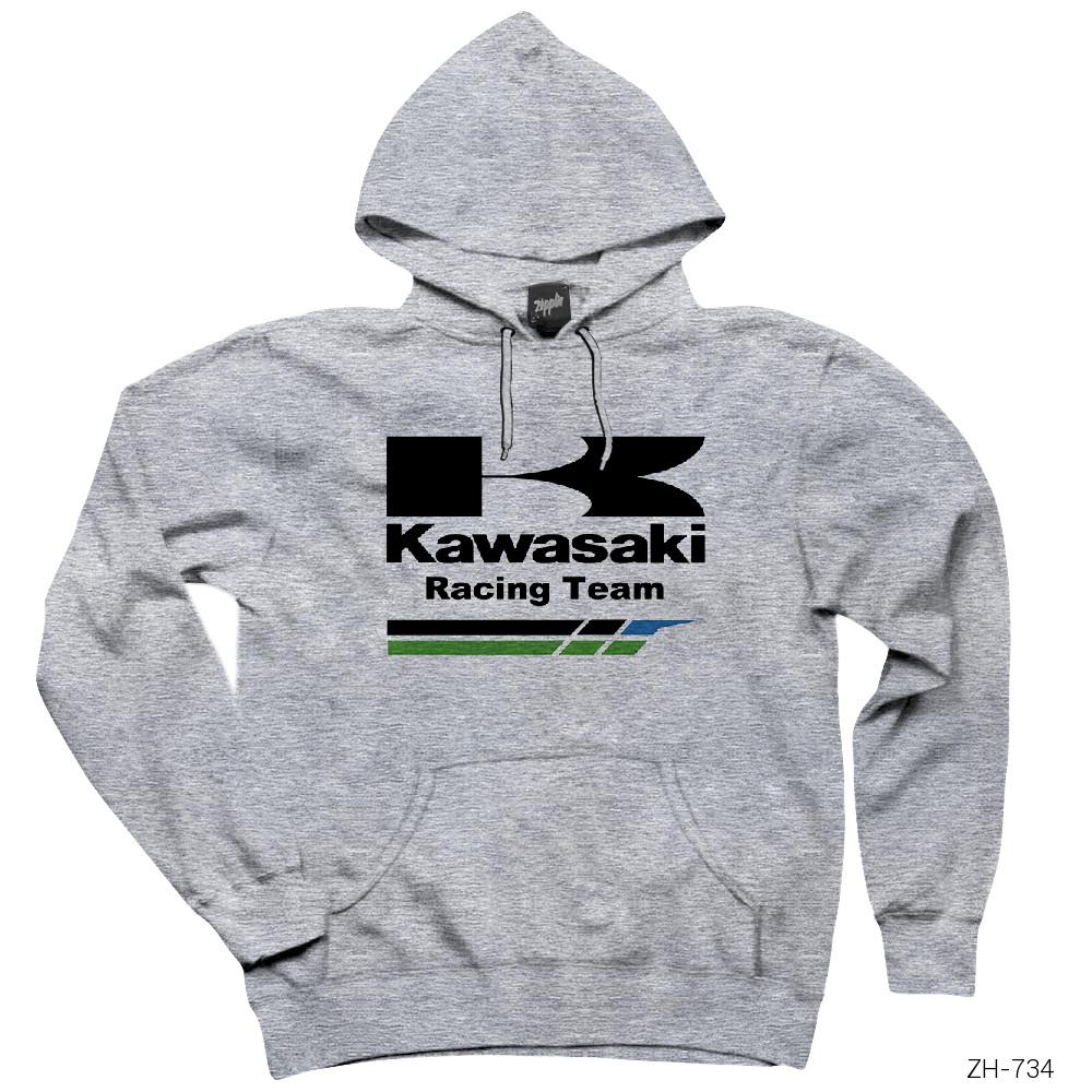 Kawasaki Racing Team Gri Kapşonlu Sweatshirt Hoodie