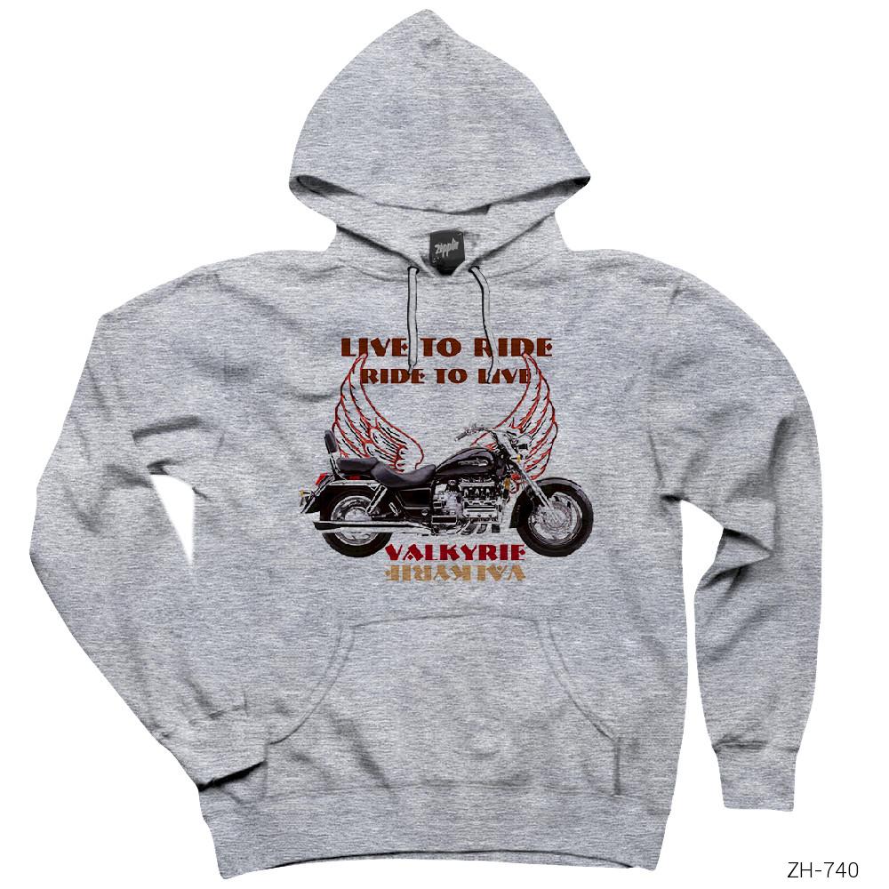 Live to Ride Valkyrie Motorcycle Gri Kapşonlu Sweatshirt Hoodie