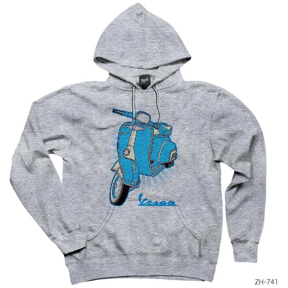 Vespa Blue Gri Kapşonlu Sweatshirt Hoodie