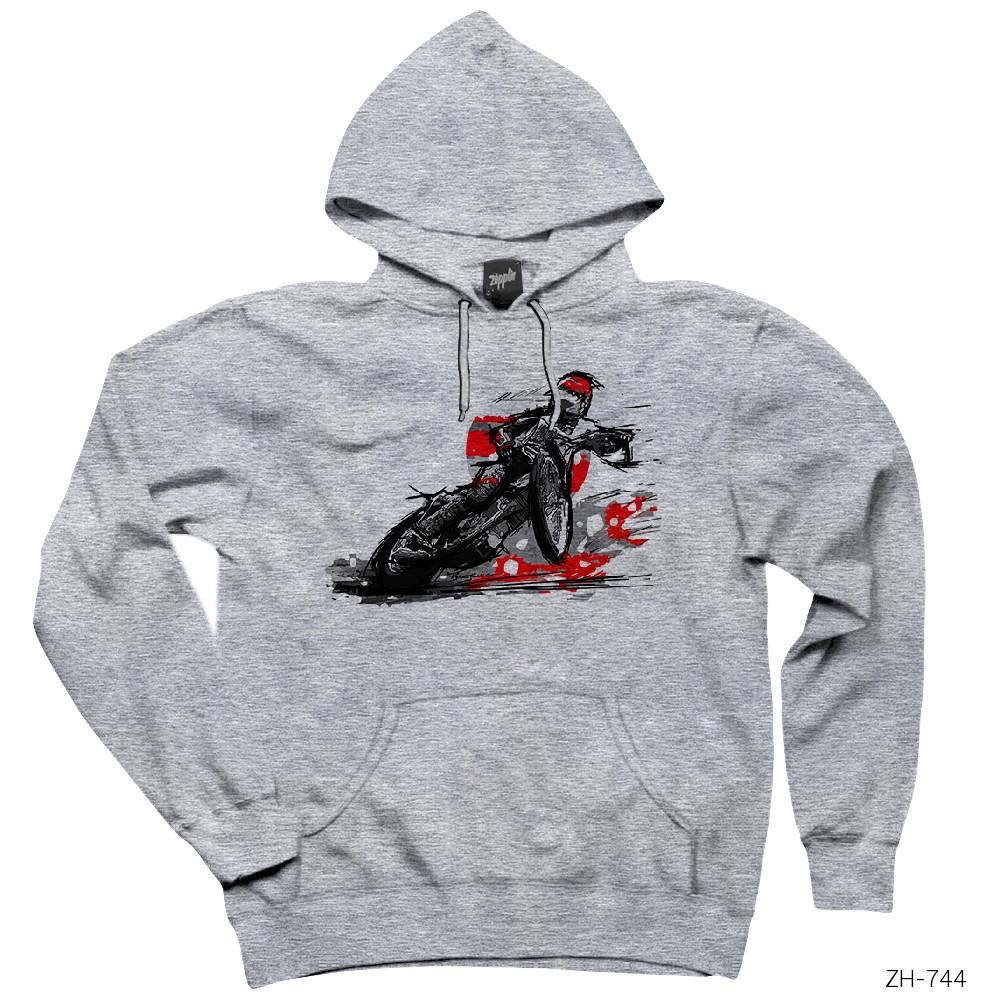 Motorcycle Motocross Speedway Gri Kapşonlu Sweatshirt Hoodie