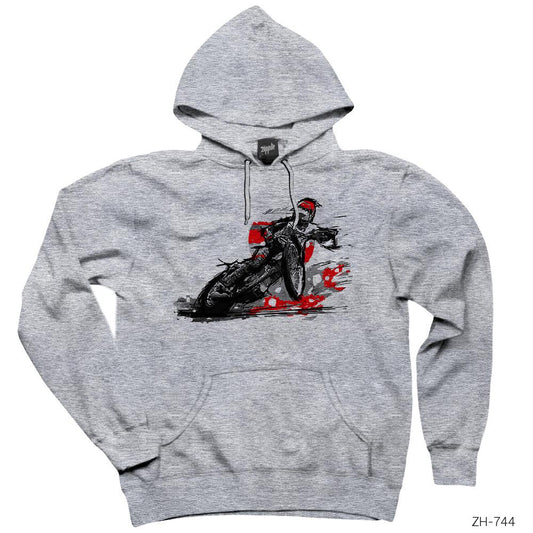 Motorcycle Motocross Speedway Gri Kapşonlu Sweatshirt Hoodie