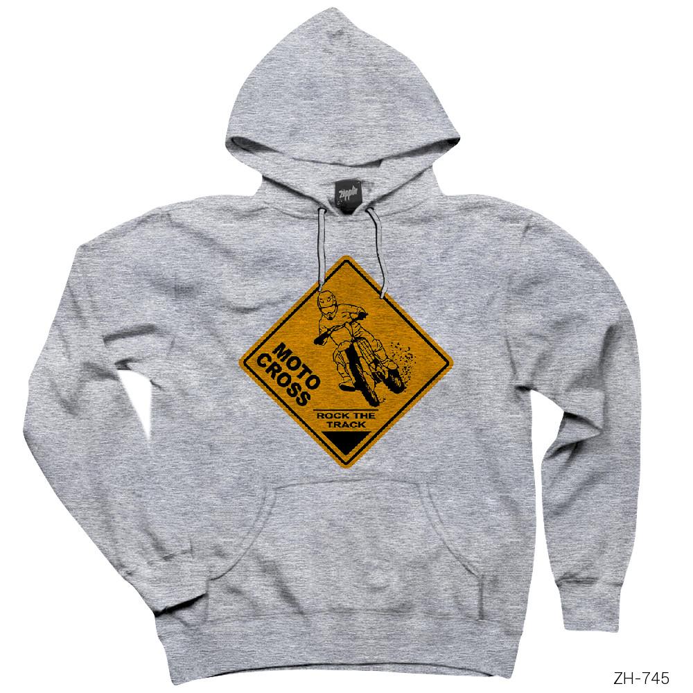 Motorcycle Motocross Signboard Gri Kapşonlu Sweatshirt Hoodie