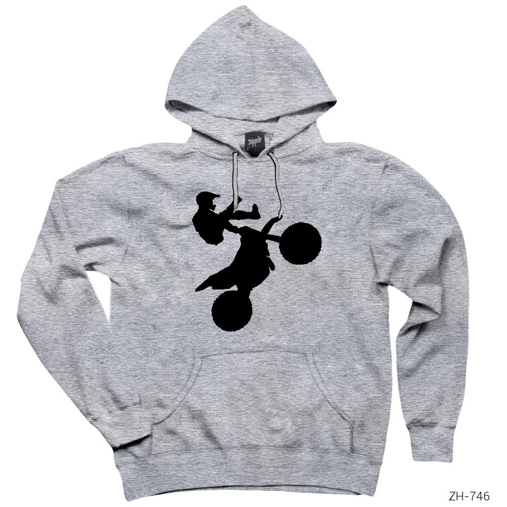 Motorcycle Motocross Flat Gri Kapşonlu Sweatshirt Hoodie