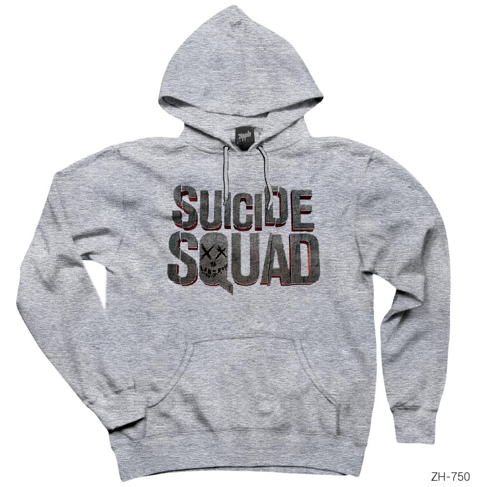 Suicide Squad Logo Gri Kapşonlu Sweatshirt Hoodie