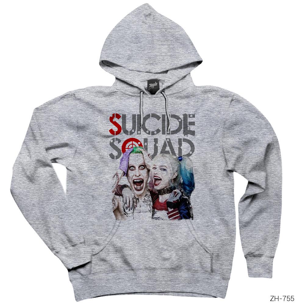 Suicide Squad Happy Team Gri Kapşonlu Sweatshirt Hoodie